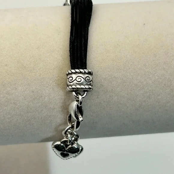 Brighton Heritage Heart Bracelet 8" Silver Plated Black Corded Strap J32460 - Picture 5 of 9